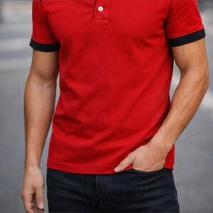 Express Vibrant Red Polo with Black Collar
